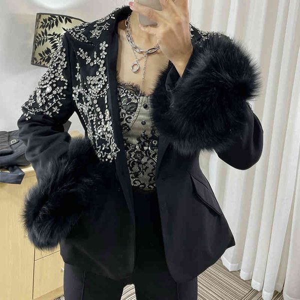 

suits casual patchwork ff diamond blazer for women notched long sleeve black blazers female fashion clothing 2021, White;black