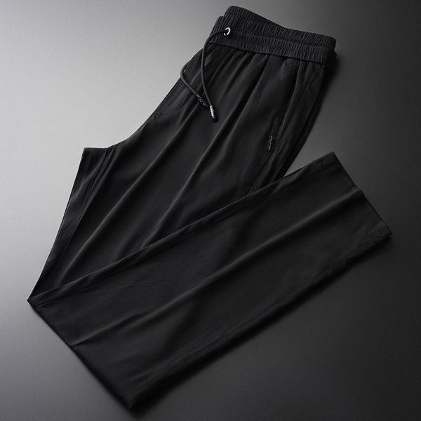 

men's pants 2021 summer casual young and middle-aged fashion elastic waist copper polyurethane thin straight for men, Black