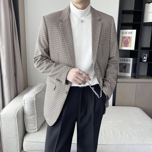 

men's suits & blazers light luxury loose men 2021 autumn plaid casual suit jacket wedding business dress coat harajuku street wear clot, White;black