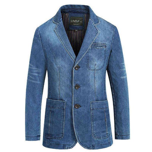 

brand denim jacket men autumn blazer slim fit military single breasted turn-down collar jeans coat plus size xxxxl, Black;brown