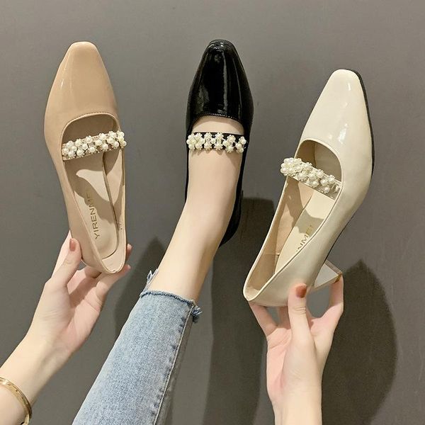 

dress shoes block heels for women pumps lace-up closed 2021 sweet slip on pointed wedge shallow mouth chunky gold orange latest summer, Black