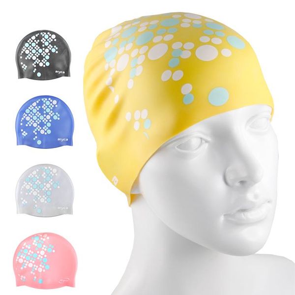 

aryca waterproof silicone print swimming cap bathing adults 5colors for men and women boys girls cap006b-04 caps