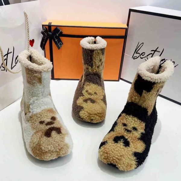 

winter cartoon bear women cute plus size girl warm bont laarzen 2021 fashion new shoes, Black