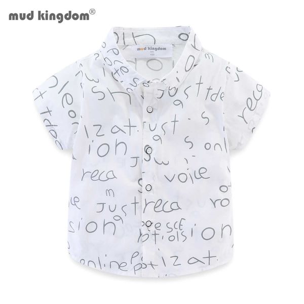 Mudkingdom Sommer Jungen Kleid Hemd mit Spruch Kurzarm Solid Lettered Print Umlegekragen Kleidung 210615