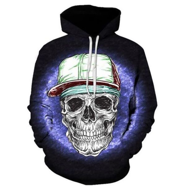 

halloween skull hat pattern men's 3d printing hoodie visual impact party punk gothic round neck sweatshirt hoodie, Black