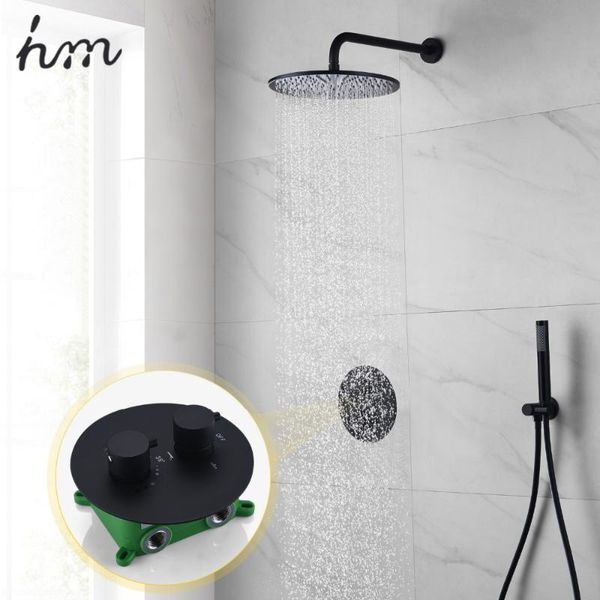 

hm black shower antique wall mounted rain & hand brass head size-200mm/250mm system bathroom sets