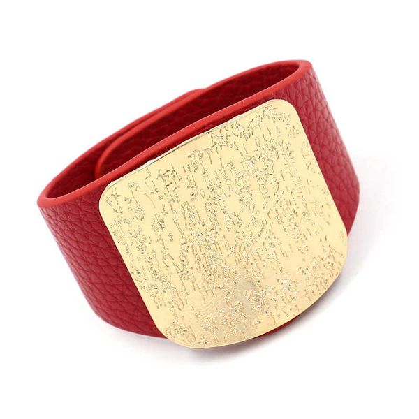 

totabc red leather wide jewelry punk style classic wrist bracelet black bracelet couple style holiday gift party q0719