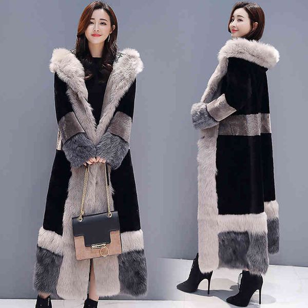 

jacket winter jacket veet warm thick long faux fur coat female elegant plus size loose women hooded padded parka overcoat, Black;brown