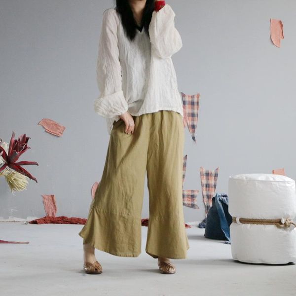 

women's blouses & shirts qpfjqd ladies plus size linen blouse flax smock 2021 summer autumn women oversize pullovers v neck, White