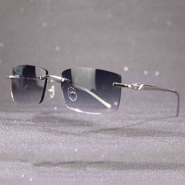 

2022 factory wholesale new rimless sunglasses for men and women luxury frame with panther decoration classic trendy glasses male female, White;black