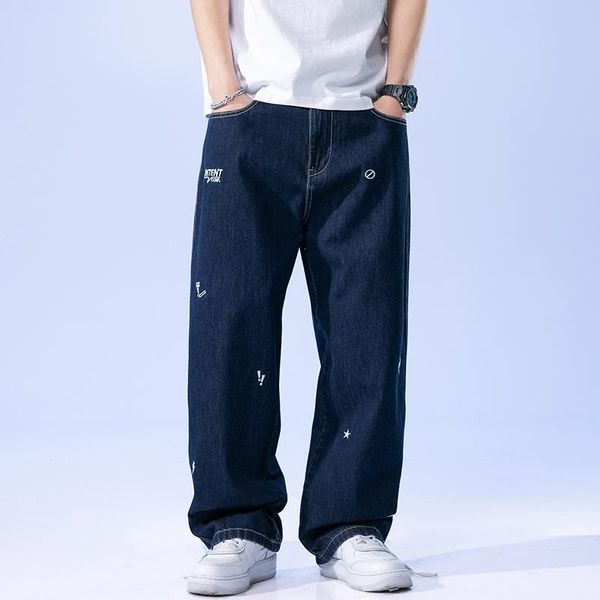 

men's jeans loose in autumn and winter 2021 retro high street casual denim trousers youth hip-hop fashion, Blue