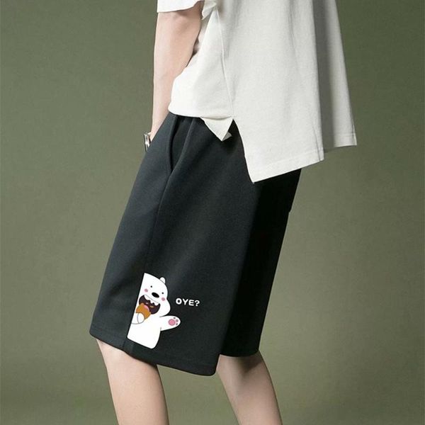 

men's shorts korean cartoon print men 2021 summer black gray loose fashion street five-point, White;black