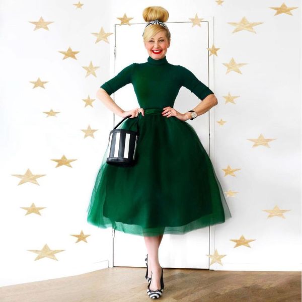 

skirts green casual tea length tulle women a-line summer layered elastic ball gown custom made plus size, Black