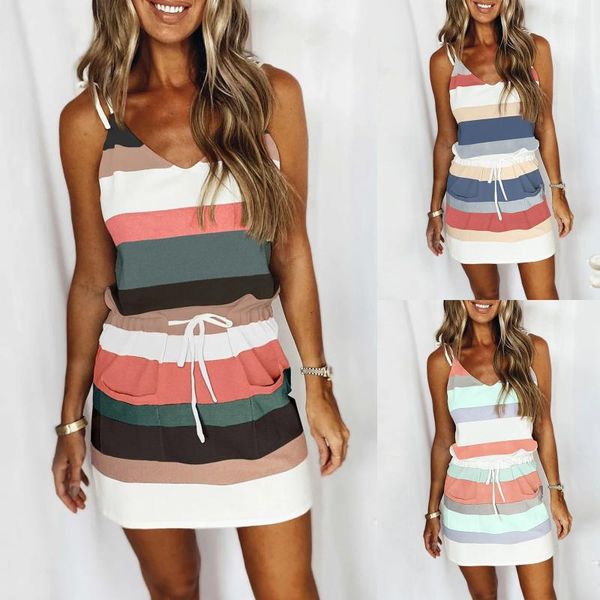 

casual dresses women's fashion v-neck short sleeve strap open back print dress waist drawstring backless sukienka #g2, Black;gray