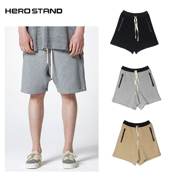 

double line drawstring suspending crotch shorts casual loose street style designer knee length short pants tide, White;black