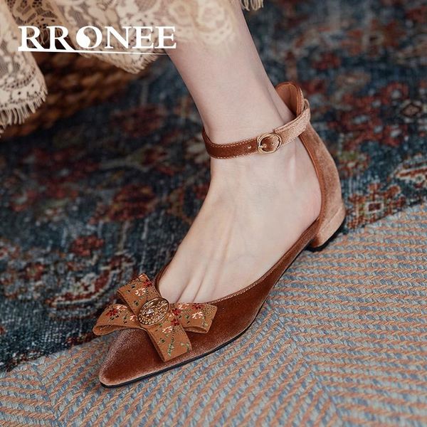 

sandals retro casual women's shoes bow buckle hollow with heels, Black