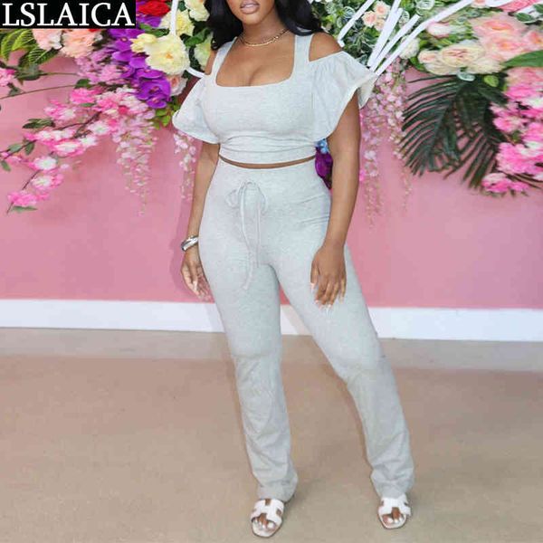 

wholesale clothes summer women set solid color suspender &woman pants elastic waist 2 piece sets womens outfits casual knit 210520, White