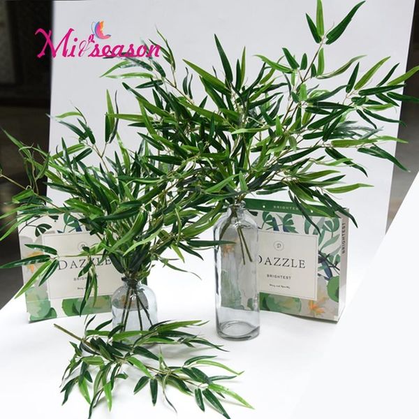 

10pcs artificial bamboo leaves plants large plastic tree branches green bouquet decoration for home garden pographic decorative flowers & wr