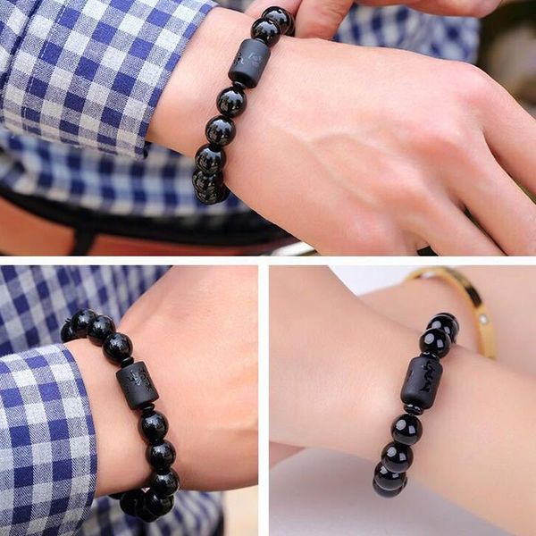 

beaded, strands 2021 fashion classic obsidian ethnic style frosted dragon and phoenix bracelet, Black
