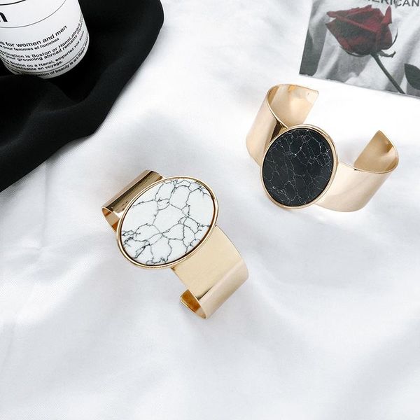 

fashionable marble grain bracelet individual character metal temperament women cuff jewelry bangle, Black