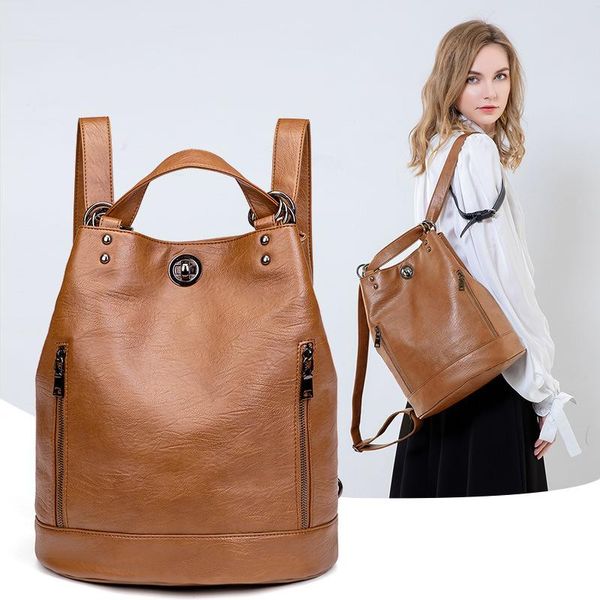 

outdoor bags 2021 genuine high large capacity backpack in women's casual daypacks solid color ladies double shoulder bag mochila escola