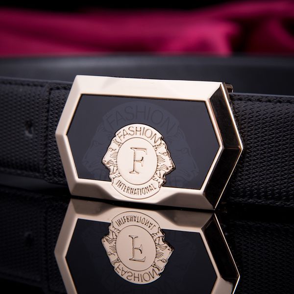 

leather men's belt british fashion new men's flat buckle leisure, Black;brown