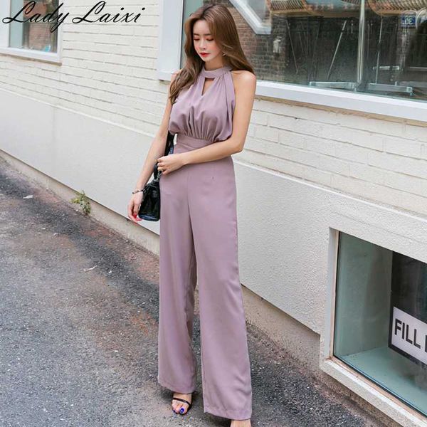 

summer solid color sleeveless jumpsuit fashion casual loose pant comfortable temperament jumpsuit 210529, White