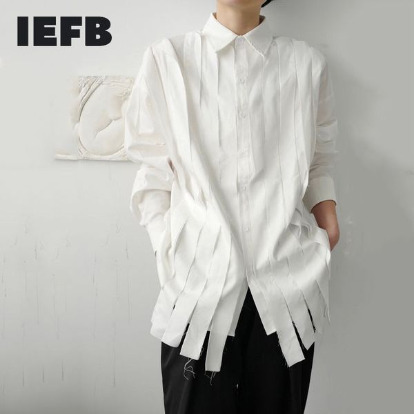 

iefb design white shirts for male spring loose ribbon tassel patchwork long sleeve blouse male 9y3297 210524, White;black
