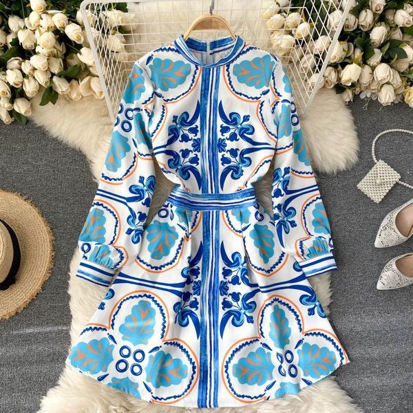 

casual dresses boho party retro women spring printing long sleeve high waist luxury autumn runway ethnic a-line vintage elegant 2021, Black;gray