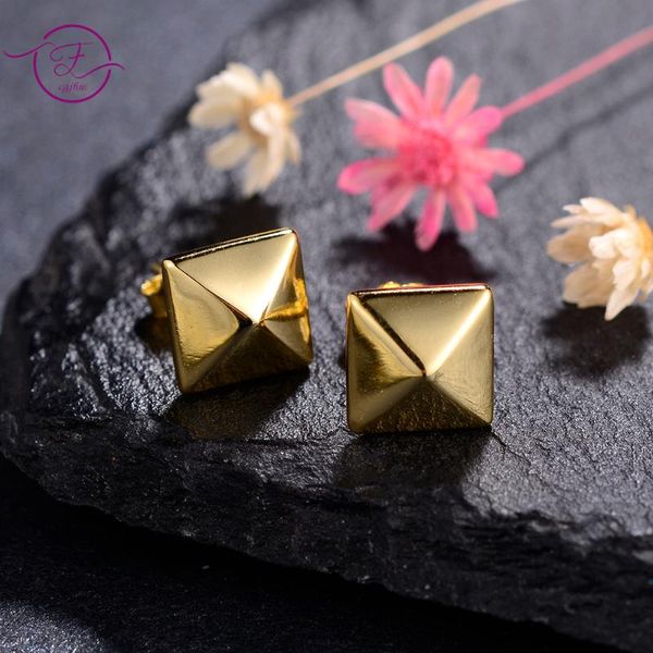

stud glossy gold geometric earrings fashion simple fine jewelry 925 sterling silver for men women wedding, Golden;silver