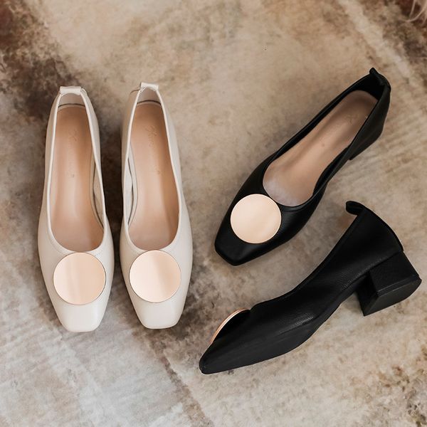 

sandals high heels fashion single shoes korean granny women's thick heel casual soft shallow mouth 772-3 71w4, Black