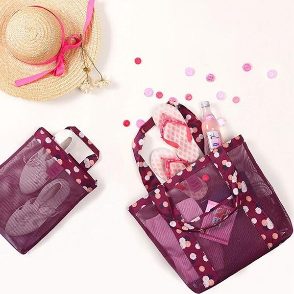 

storage bags summer outdoor travel home bag beach net one-shoulder large-capacity portable oversized printed mesh