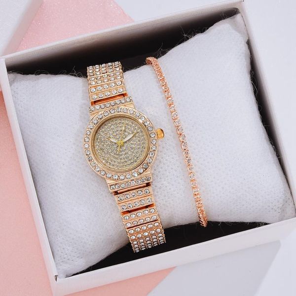 

wristwatches small ladies bracelet watches women fashion luxury gold diamond alloy strap quartz wristwatch for woman gift set, Slivery;brown