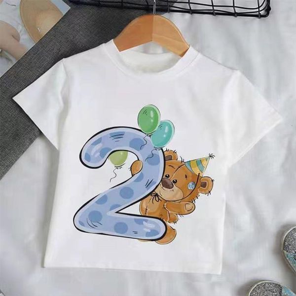 

birthday boys girls bear cute t shirt childrens clothing number print childs tee clothes costume kids, Blue