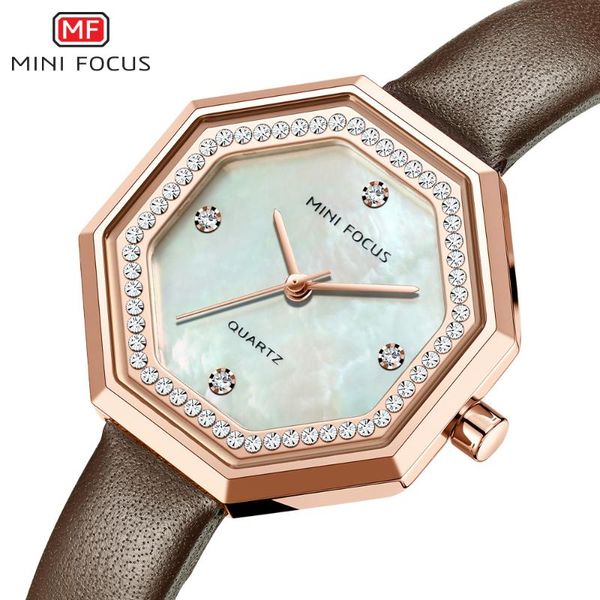 

wristwatches montre femme minifocus women's watch creative design leather band waterproof quartz wrist watches female clock, Slivery;brown