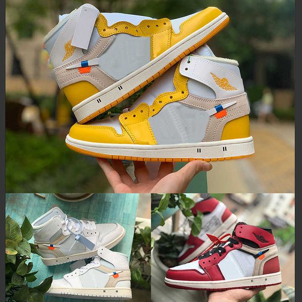 

shoes og 1s men's co-designed unc chicago red, yellow white women's sneakers