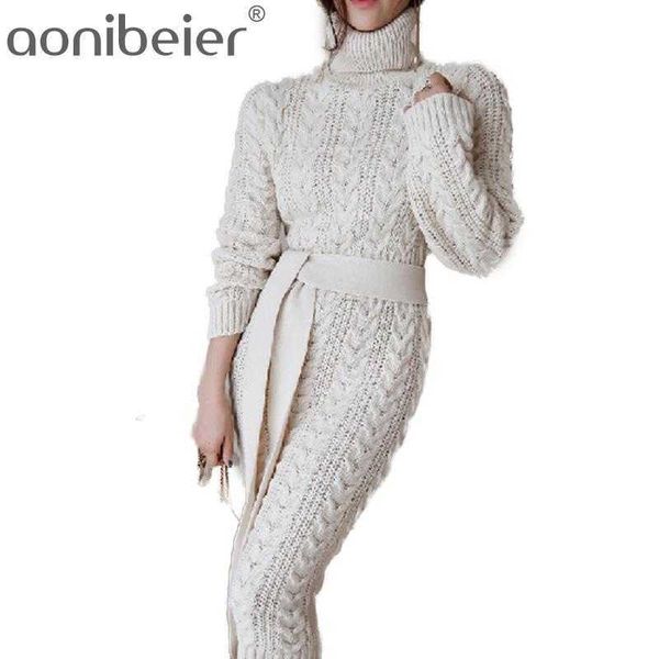 

cable knit sweater dress spring winter turtleneck long sleeve bodycon high waist knee length women midi 210604, White;black