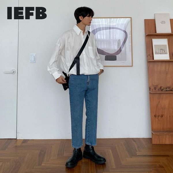 

spring vintage ankle length blue jeans casual straight loose denim pants korean trend clothes for male 9y6131 men's