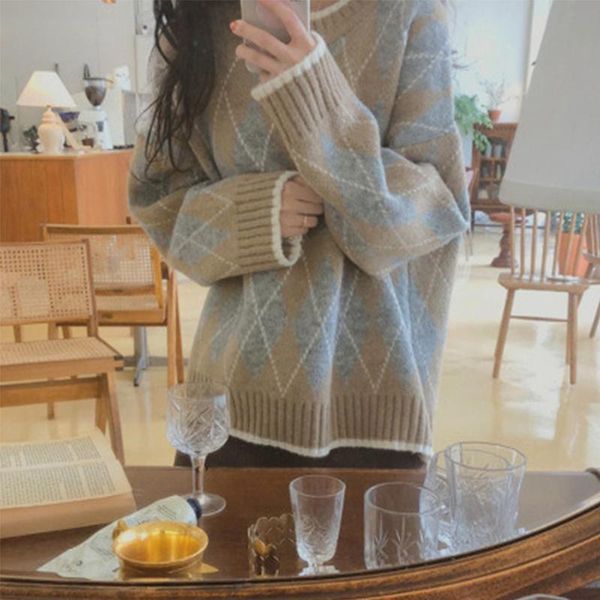 

women's sweaters geometric jumper sweater oversize warm pullovers women loose long sleeve straight tube pullover female harajuku 2021, White;black