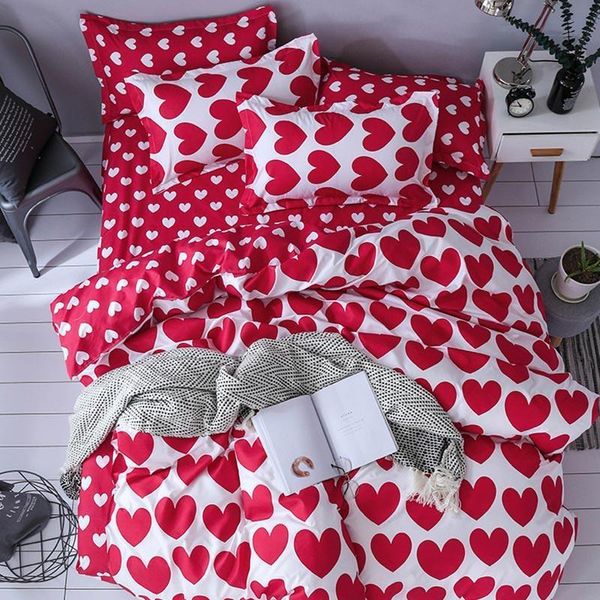 

bedding sets red white heart pattern lovers bed cover set duvet child girl boy sheet pillowcase comforter 61005