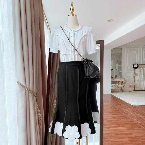 

slimming all-match chiffon shirt for women 2021 summer fashion blusasnew rhinestone puff sleeve blouse solid colour straight top, White