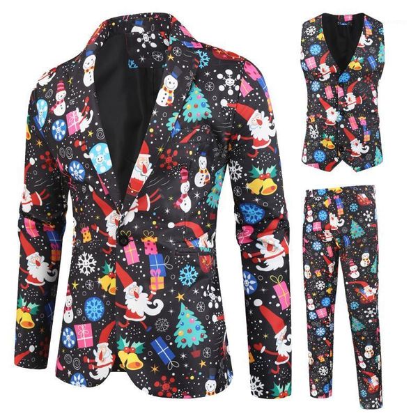 

men's suits & blazers 2021 european and american casual suit three-piece christmas 3d green vest1, White;black
