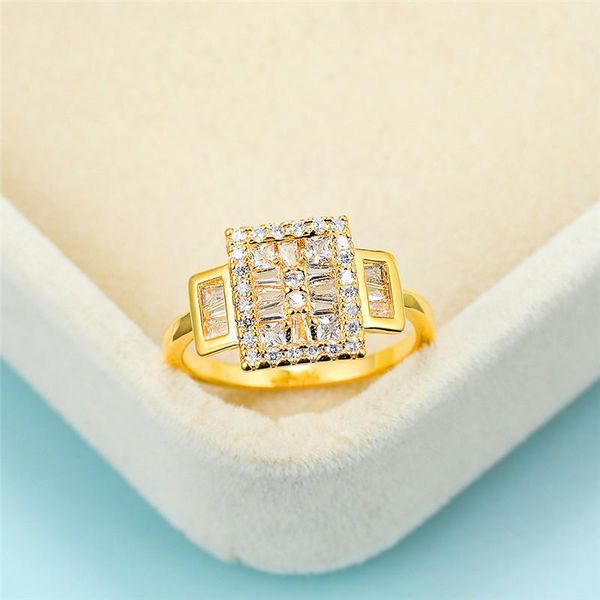 

cluster rings vintage female white crystal stone ring simple gold hollow big wedding charm bridal square engagement for women, Golden;silver