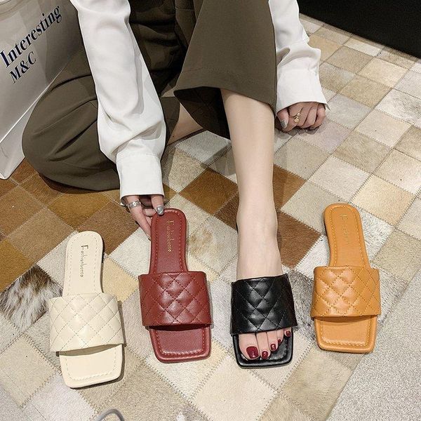 

flat shoes female slippers women summer low luxury slides pantofle designer 2021 pu fabric rubber fashion basic cotton, Black