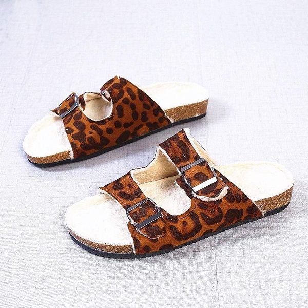 

vogue plush slides women home slippers fluffy shoes ladies faux fur eco sustainable female sandal leopard print, Black