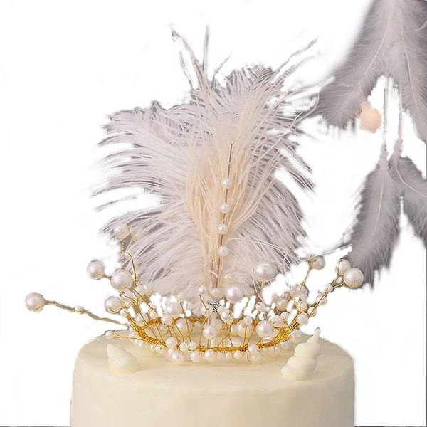 

other festive & party supplies natural ostrich wind net red baking plug-in beautiful dessert inserts pearl feathering birthday cake er d