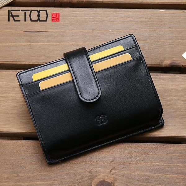 

card holders aetoo multifunctional male lady leather bank bag driver's license head layer cowhide, Brown;gray