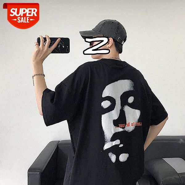 

short-sleeved t-shirt men's wild loose large size five-point half-sleeved shirt hong kong style #6k7l, White;black