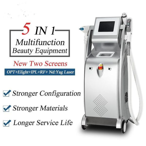 

new bouble screen 5 in 1ipl laser hair removal system epilator exclusive opt tattoo/ acne/pigment/wrinkle/vascular remove skin rejuvenation, Black