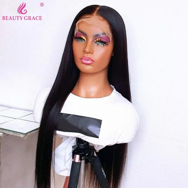 

lace wigs 40 inch human hair pre plucked brazilian straight remy 150% closure wig for black women frontal, Black;brown